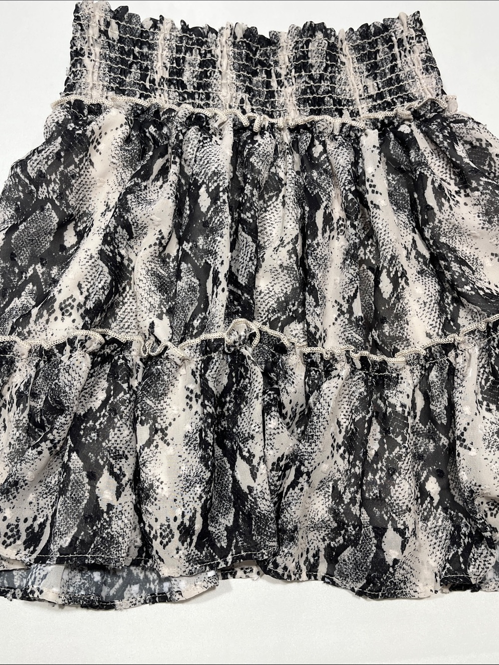 Altar’d State Snake Print Tiered Ruffle Mini Skirt Smocked Waist Size S